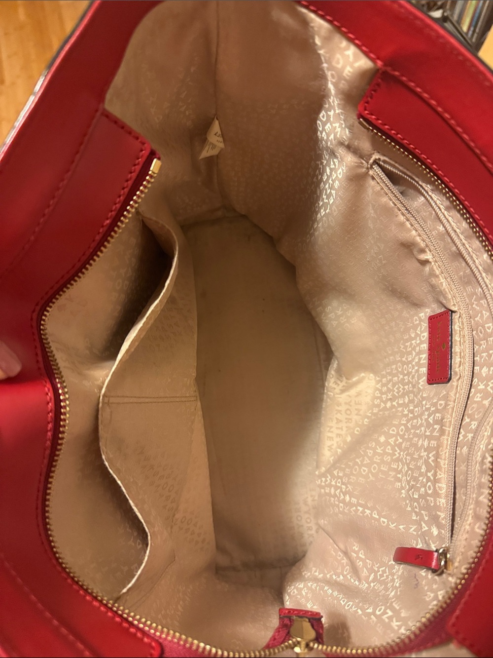 kate spade red leather tote with tassel charm - Picture 4 of 5